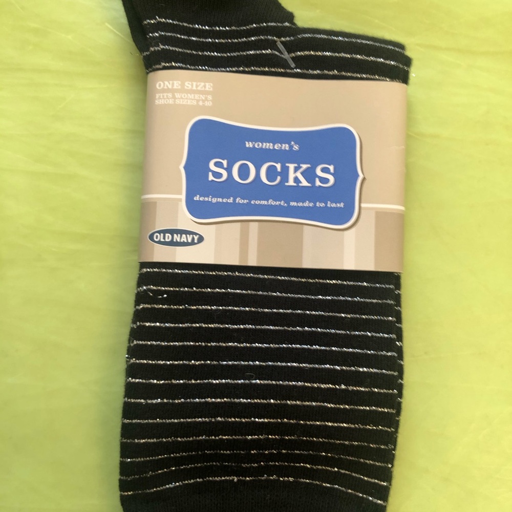 Old Navy Women's Black and Silver Striped Socks